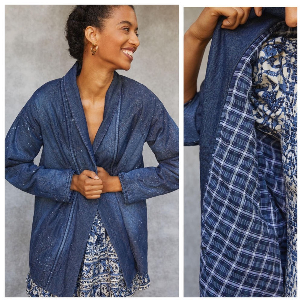 Anthropologie Pilcro & the Letterpress Quilted Denim Kimono Jacket